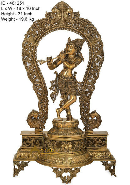 Brass Fine Krishna Idol Standing On Prabhavali Throne 2.5 Feet by vendor-unknown - Hindu Gods (View 7)