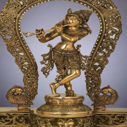 Brass Fine Krishna Idol Standing On Prabhavali Throne 2.5 Feet by vendor-unknown - Hindu Gods (View 2)