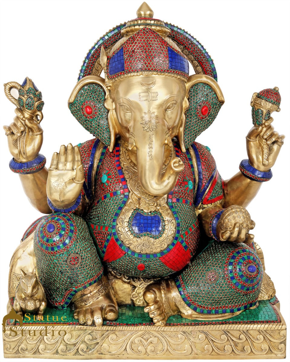 Brass Sitting Ganesha Idol Ganpati Statue Home Office Garden Temple Décor 2.5 Feet
