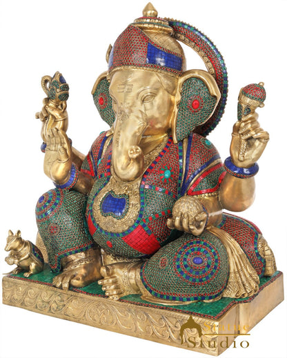 Brass Sitting Ganesha Idol Ganpati Statue Home Office Garden Temple Décor 2.5 Feet by vendor-unknown - Products (View 3)