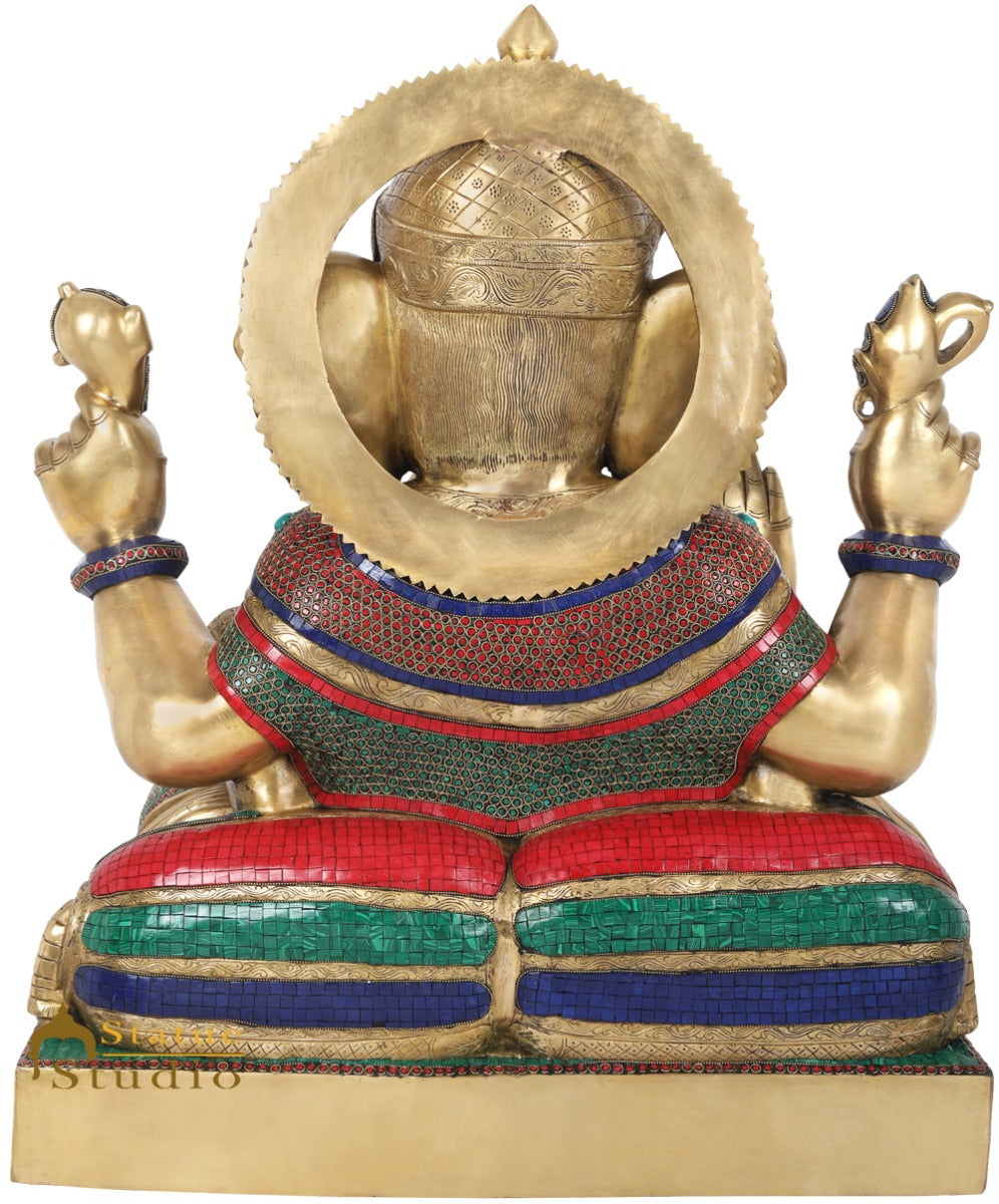 Brass Sitting Ganesha Idol Ganpati Statue Home Office Garden Temple Décor 2.5 Feet - Image 4