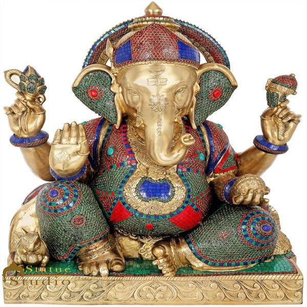 Brass Sitting Ganesha Idol Ganpati Statue Home Office Garden Temple Décor 2.5 Feet - Eco-friendly - Sama Homes