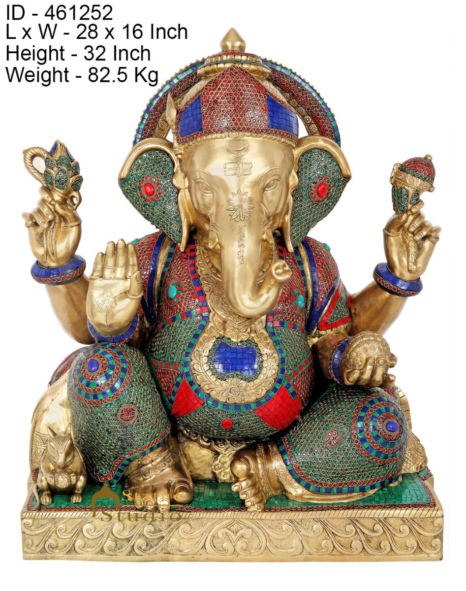 Brass Sitting Ganesha Idol Ganpati Statue Home Office Garden Temple Décor 2.5 Feet - Image 5