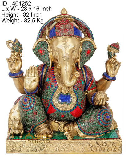Brass Sitting Ganesha Idol Ganpati Statue Home Office Garden Temple Décor 2.5 Feet by vendor-unknown - Products (View 5)