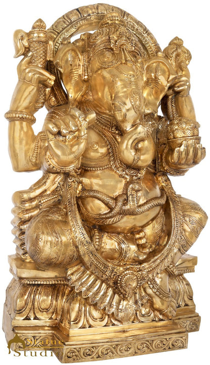 Brass Large Ganesha Statue Home Office Fine Décor Idol Showpiece 3 Feet by vendor-unknown - Products (View 3)