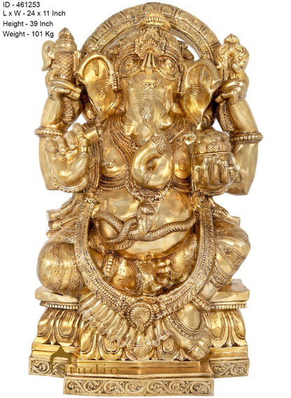 Brass Large Ganesha Statue Home Office Fine Décor Idol Showpiece 3 Feet by vendor-unknown - Products (View 4)