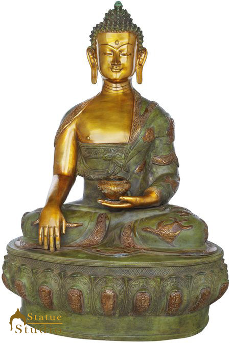 Brass Large Size Sitting Buddha Antique Statue Home Office Garden Décor Showpiece 33" - Image 2
