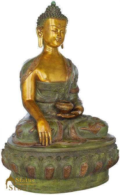 Brass Large Size Sitting Buddha Antique Statue Home Office Garden Décor Showpiece 33"