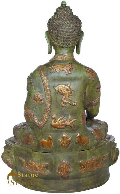 Brass Large Size Sitting Buddha Antique Statue Home Office Garden Décor Showpiece 33" - Image 4