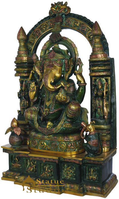Brass large Size Temple Ganesha Statue Décor Lucky Gift Ganpati Idol 33"