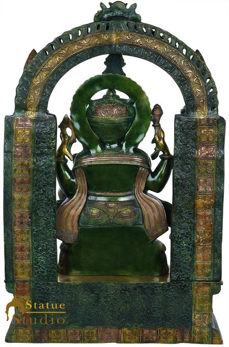 Brass large Size Temple Ganesha Statue Décor Lucky Gift Ganpati Idol 33" - Image 4