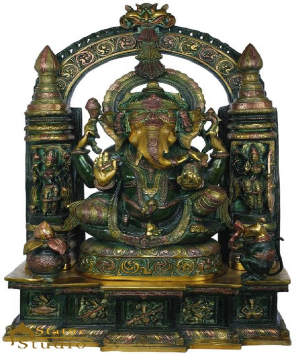 Brass large Size Temple Ganesha Statue Décor Lucky Gift Ganpati Idol 33" - Eco-friendly - Sama Homes