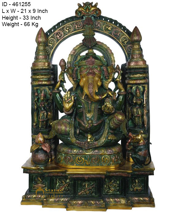Brass large Size Temple Ganesha Statue Décor Lucky Gift Ganpati Idol 33" - Image 5