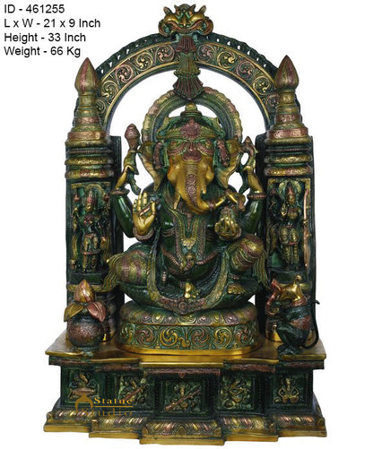 Brass large Size Temple Ganesha Statue Décor Lucky Gift Ganpati Idol 33" by vendor-unknown - Products (View 5)