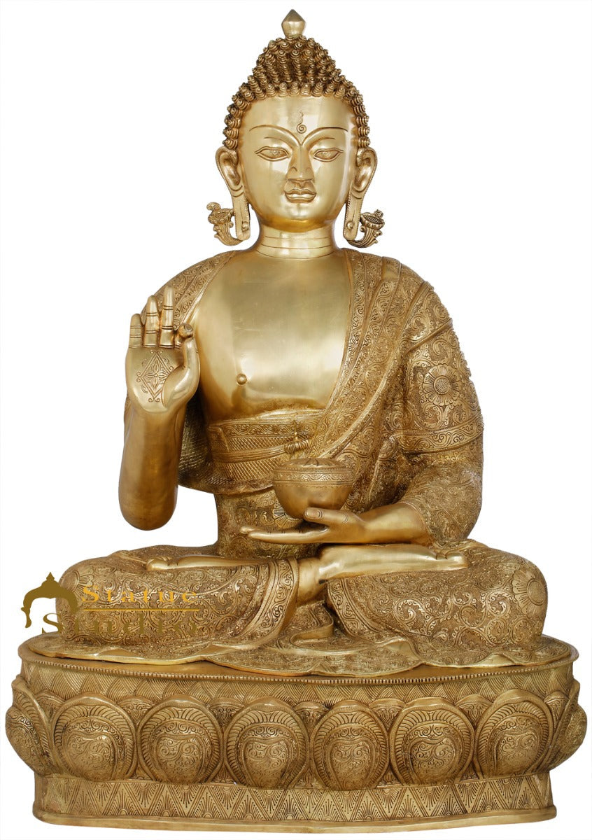 Brass Finest Carved Robe Buddha Statue Home Office Garden Décor Idol 3 Feet - Image 2