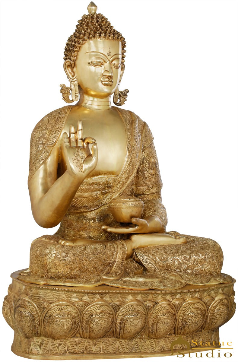 Brass Finest Carved Robe Buddha Statue Home Office Garden Décor Idol 3 Feet - Image 3