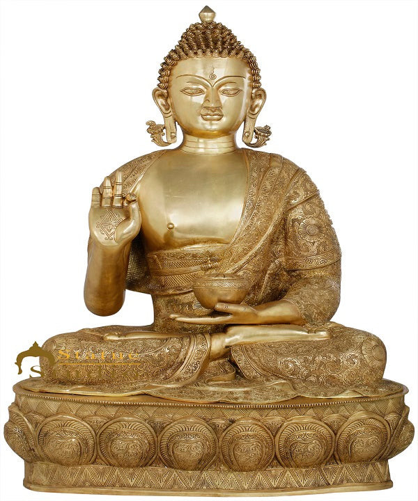 Brass Finest Carved Robe Buddha Statue Home Office Garden Décor Idol 3 Feet - Eco-friendly - Sama Homes