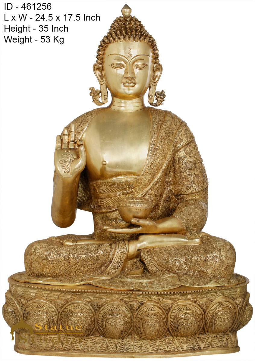 Brass Finest Carved Robe Buddha Statue Home Office Garden Décor Idol 3 Feet - Image 5
