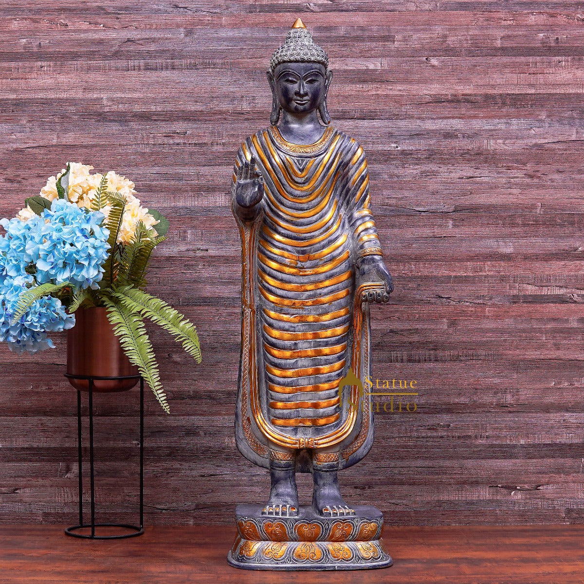 Brass Large Standing Buddha Statue Antique Finish For Home Decor Showpiece 3.5 Feet - Image 5