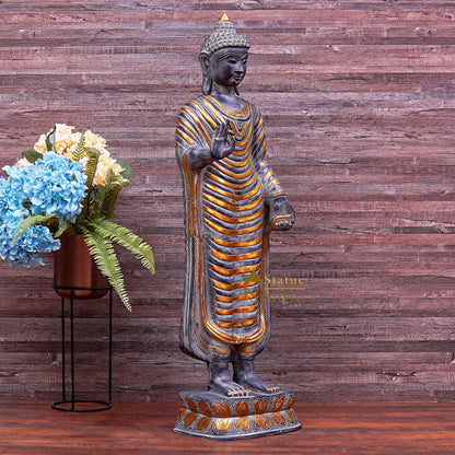 Brass Large Standing Buddha Statue Antique Finish For Home Decor Showpiece 3.5 Feet by vendor-unknown - Buddha (View 2)