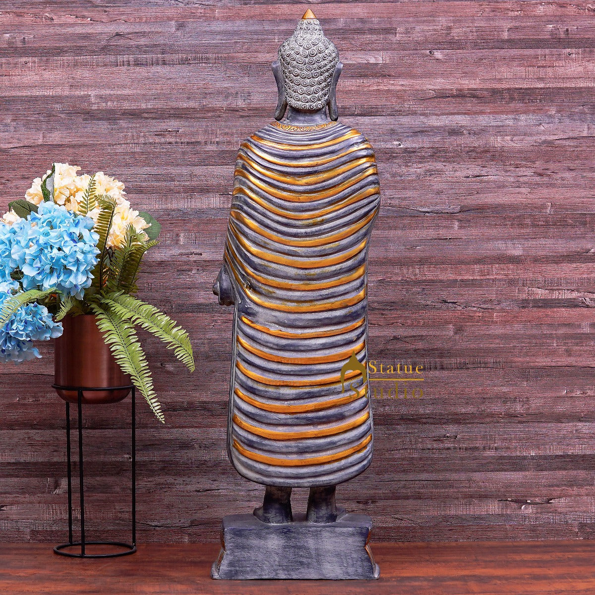 Brass Large Standing Buddha Statue Antique Finish For Home Decor Showpiece 3.5 Feet - Image 4