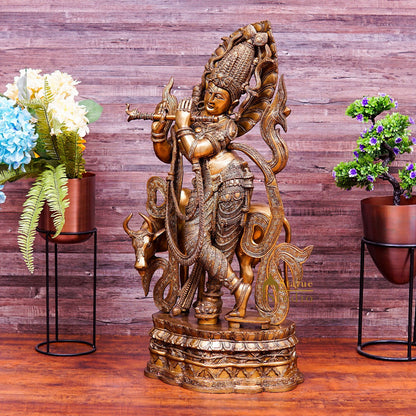 Brass Large Krishna Idol With Cow For Home Decor 3 Feet by vendor-unknown - Hindu Gods (View 3)