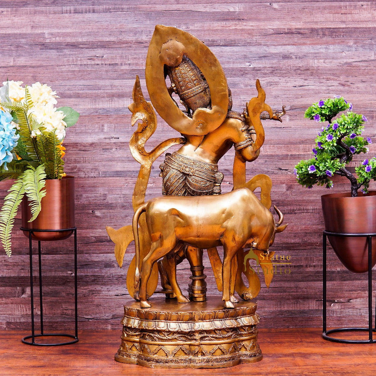 Brass Large Krishna Idol With Cow For Home Decor 3 Feet - Image 5