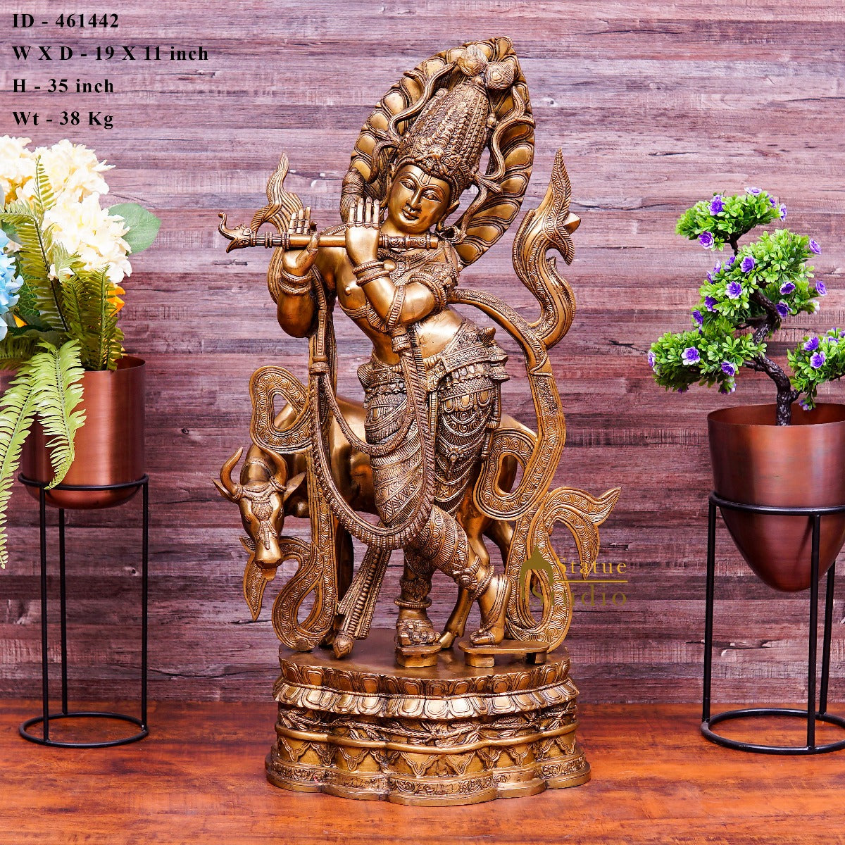 Brass Large Krishna Idol With Cow For Home Decor 3 Feet - Image 6