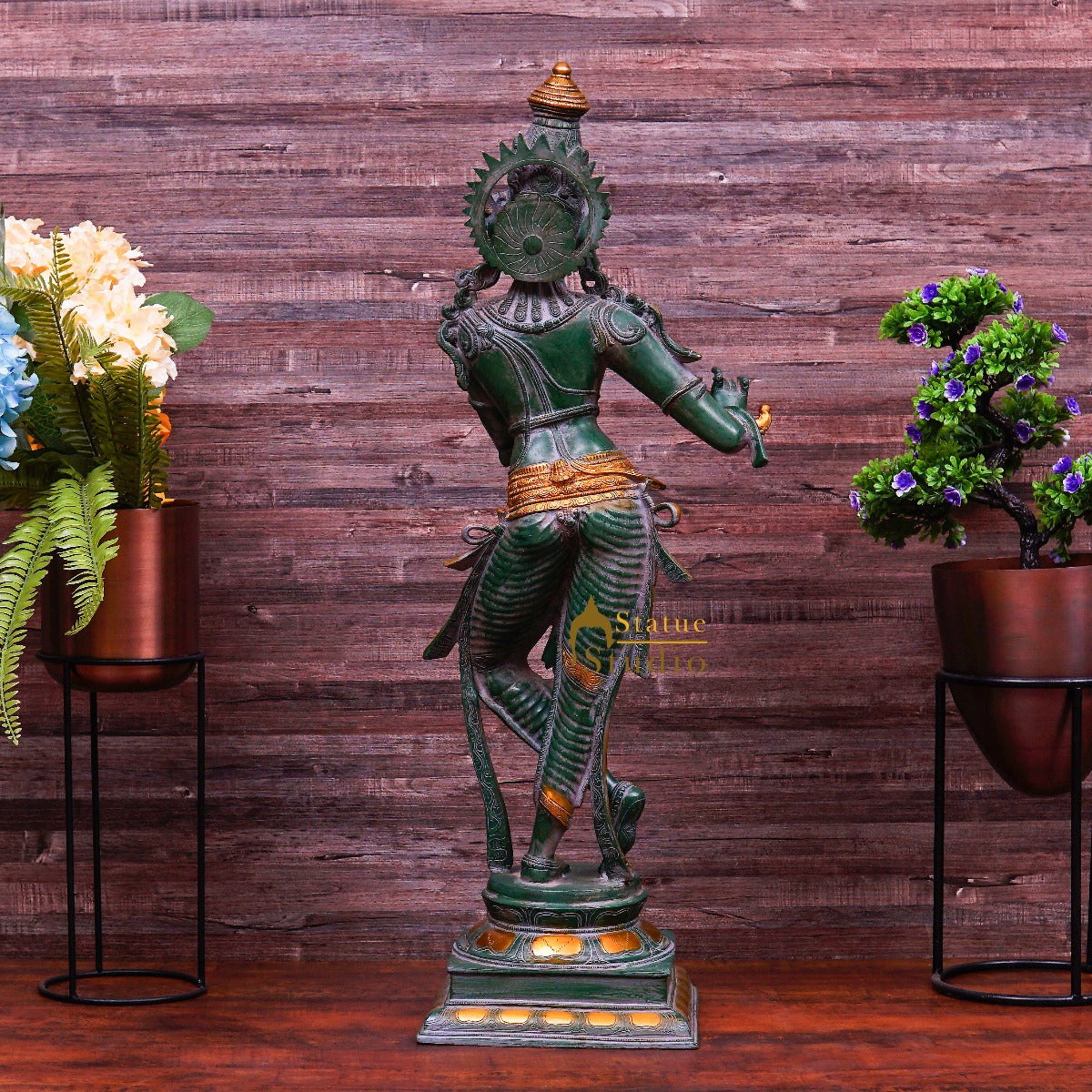 Brass Large Krishna Idol Antique Finish For Home Office Decor 3 Feet - Image 5