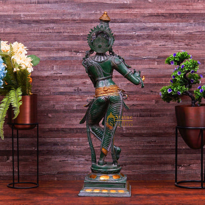 Brass Large Krishna Idol Antique Finish For Home Office Decor 3 Feet by vendor-unknown - Hindu Gods (View 5)