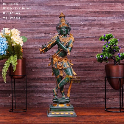 Brass Large Krishna Idol Antique Finish For Home Office Decor 3 Feet by vendor-unknown - Hindu Gods (View 6)