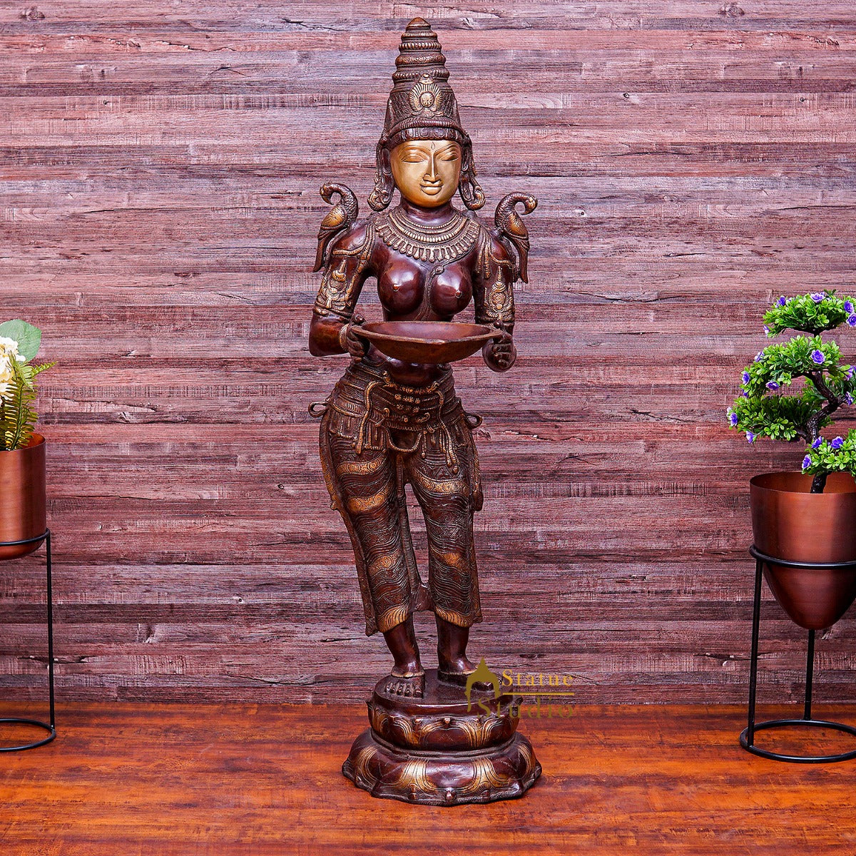 Brass Large Size Deeplakshmi Statue Home Office Welcome Pooja Room Décor 44"