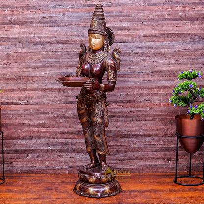 Brass Large Size Deeplakshmi Statue Home Office Welcome Pooja Room Décor 44" by vendor-unknown - Spiritual (View 2)