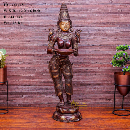 Brass Large Size Deeplakshmi Statue Home Office Welcome Pooja Room Décor 44" by vendor-unknown - Spiritual (View 5)