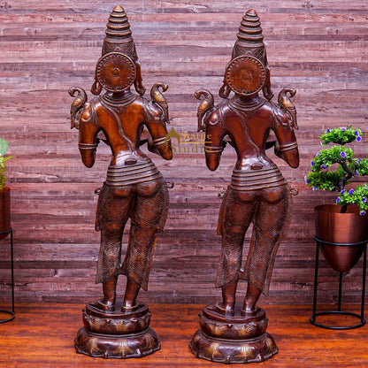 Brass Large Size Deeplakshmi Pair Statue Home Office Welcome Pooja Room Décor 44" by vendor-unknown - Spiritual (View 4)