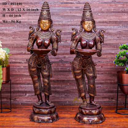 Brass Large Size Deeplakshmi Pair Statue Home Office Welcome Pooja Room Décor 44" by vendor-unknown - Spiritual (View 5)