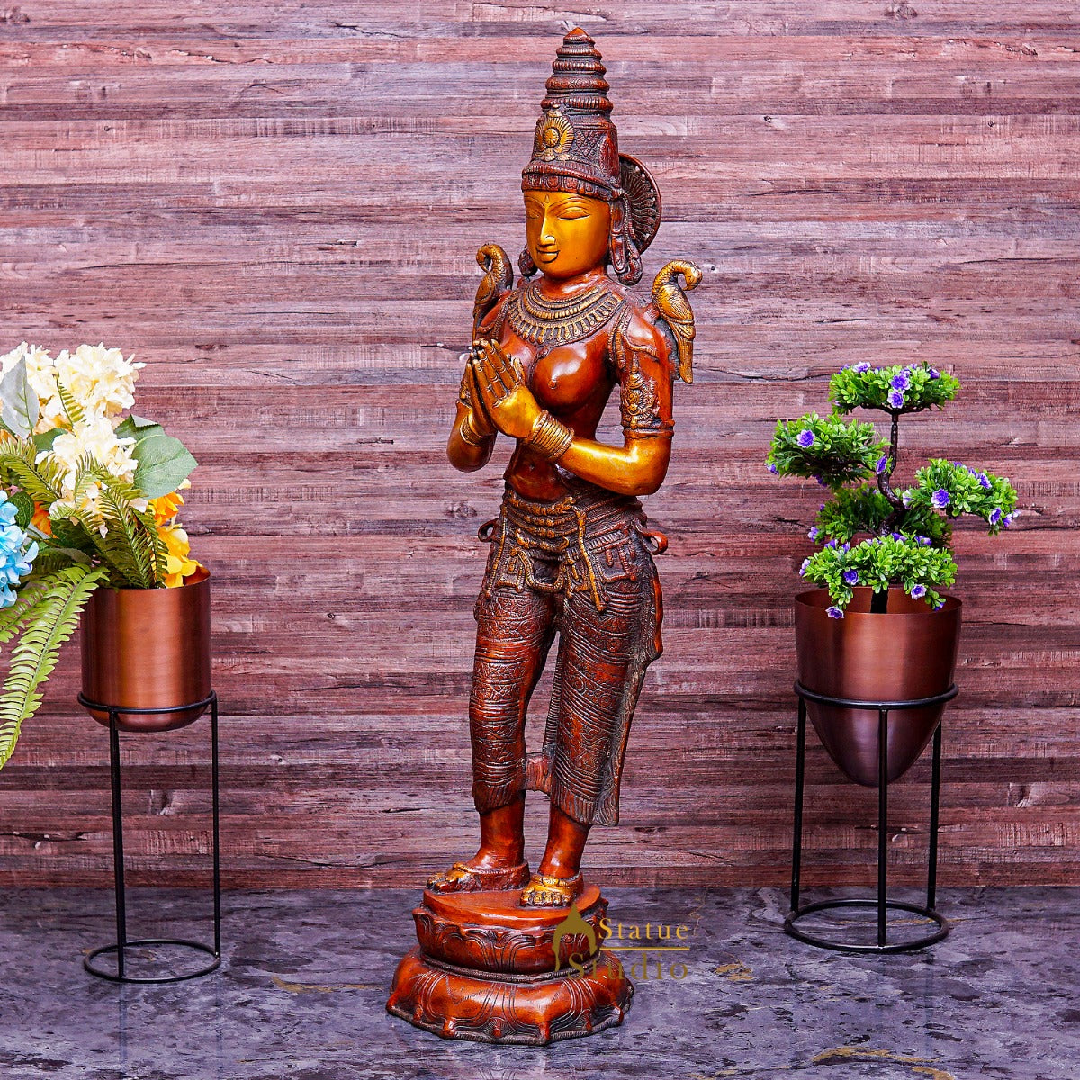 Brass Large Size Welcome Lady Statue Home Office Welcome Pooja Room Décor 44"