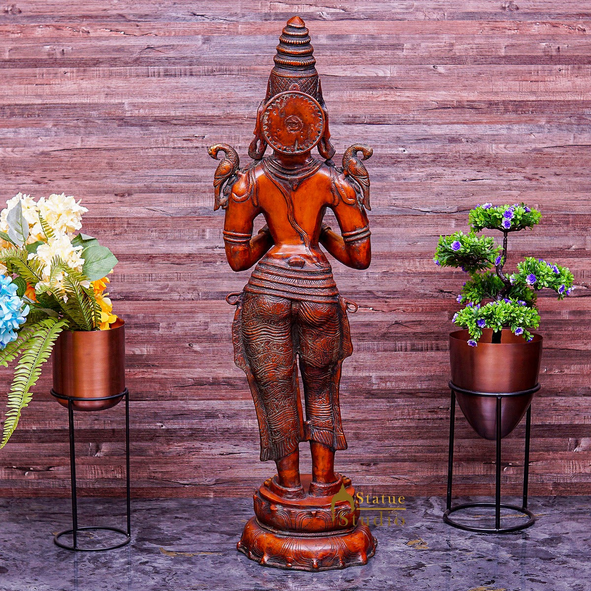 Brass Large Size Welcome Lady Statue Home Office Welcome Pooja Room Décor 44"