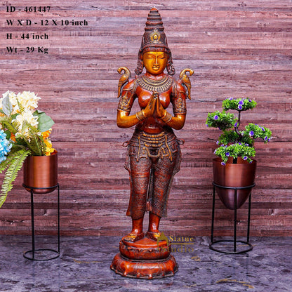 Brass Large Size Welcome Lady Statue Home Office Welcome Pooja Room Décor 44" by vendor-unknown - Decor (View 5)