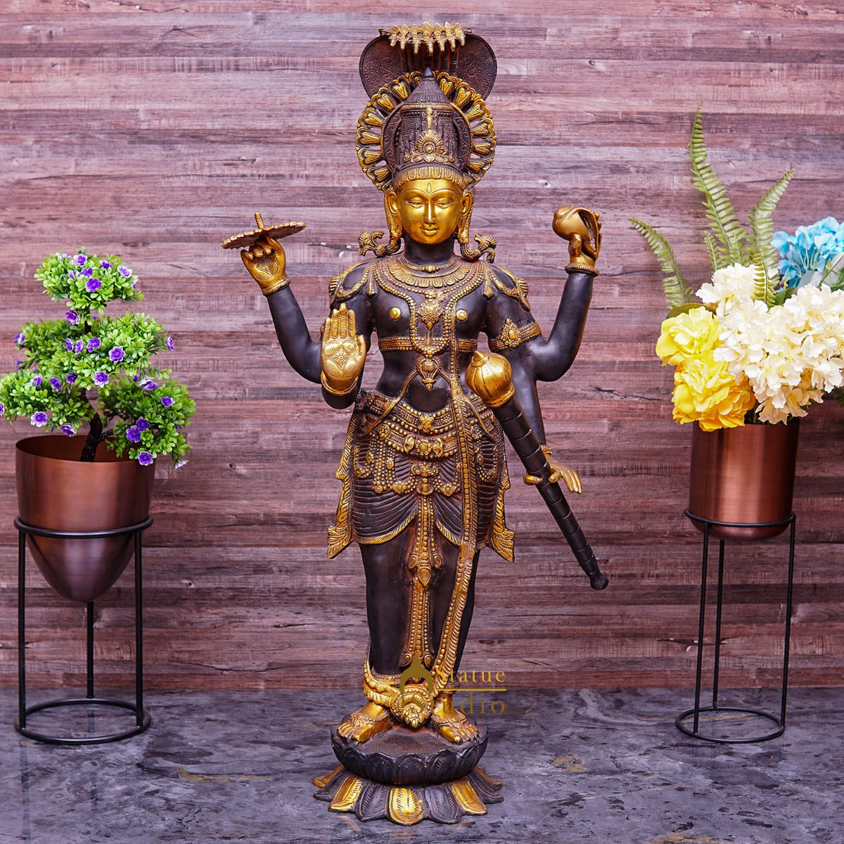 Brass Large Size Lord Vishnu Antique Finish Idol Pooja Home Décor Showpiece 40"