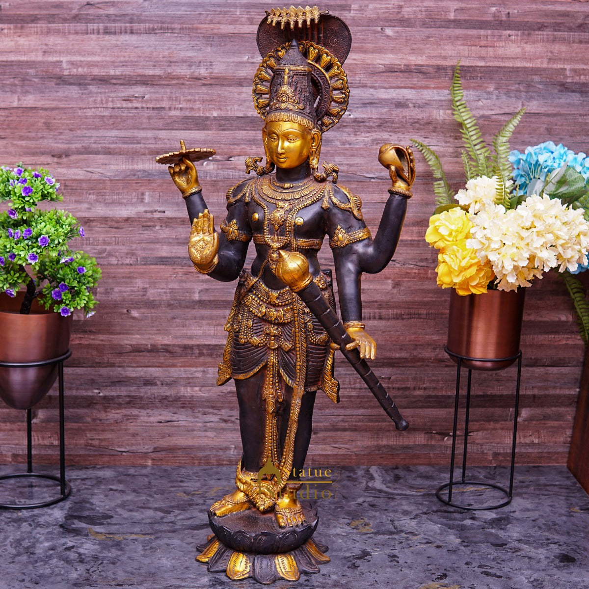 Brass Large Size Lord Vishnu Antique Finish Idol Pooja Home Décor Showpiece 40" - Image 2