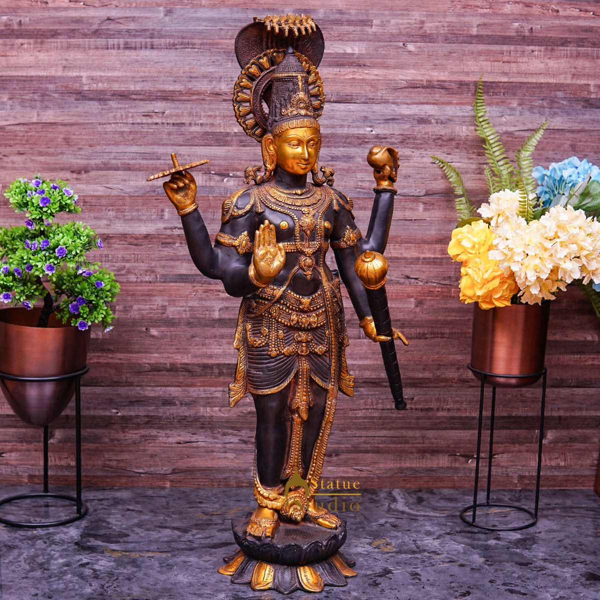 Brass Large Size Lord Vishnu Antique Finish Idol Pooja Home Décor Showpiece 40" - Image 3