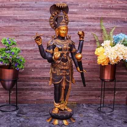 Brass Large Size Lord Vishnu Antique Finish Idol Pooja Home Décor Showpiece 40" by vendor-unknown - Hindu Gods (View 3)