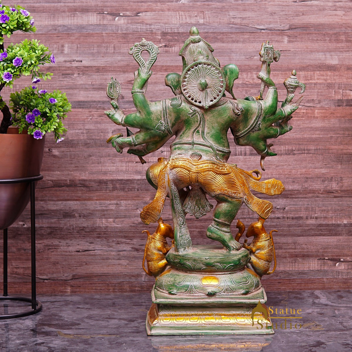 Brass Large Dancing Ganesha Idol With 10 Arms Antique Finish For Home Decor 2 Feet - Image 5