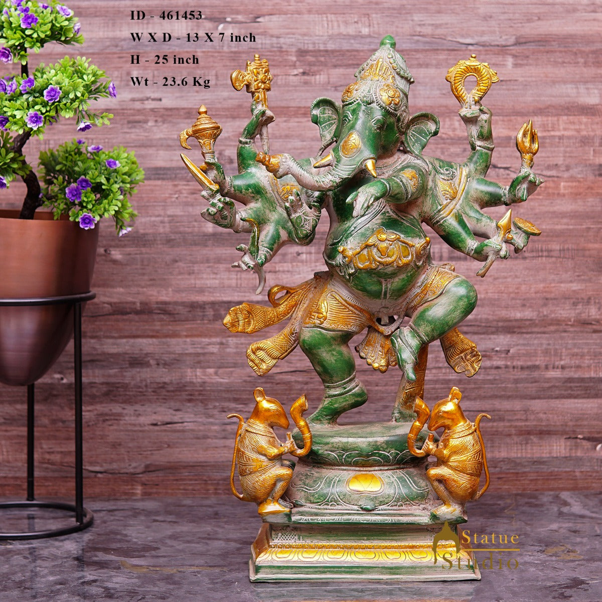Brass Large Dancing Ganesha Idol With 10 Arms Antique Finish For Home Decor 2 Feet