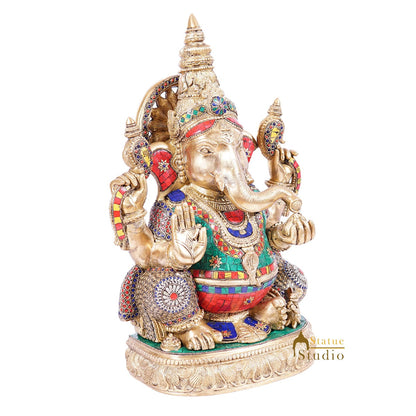 Brass Large Ganesha Statue Stone Work For Home Decor 20" by vendor-unknown - Hindu Gods (View 3)
