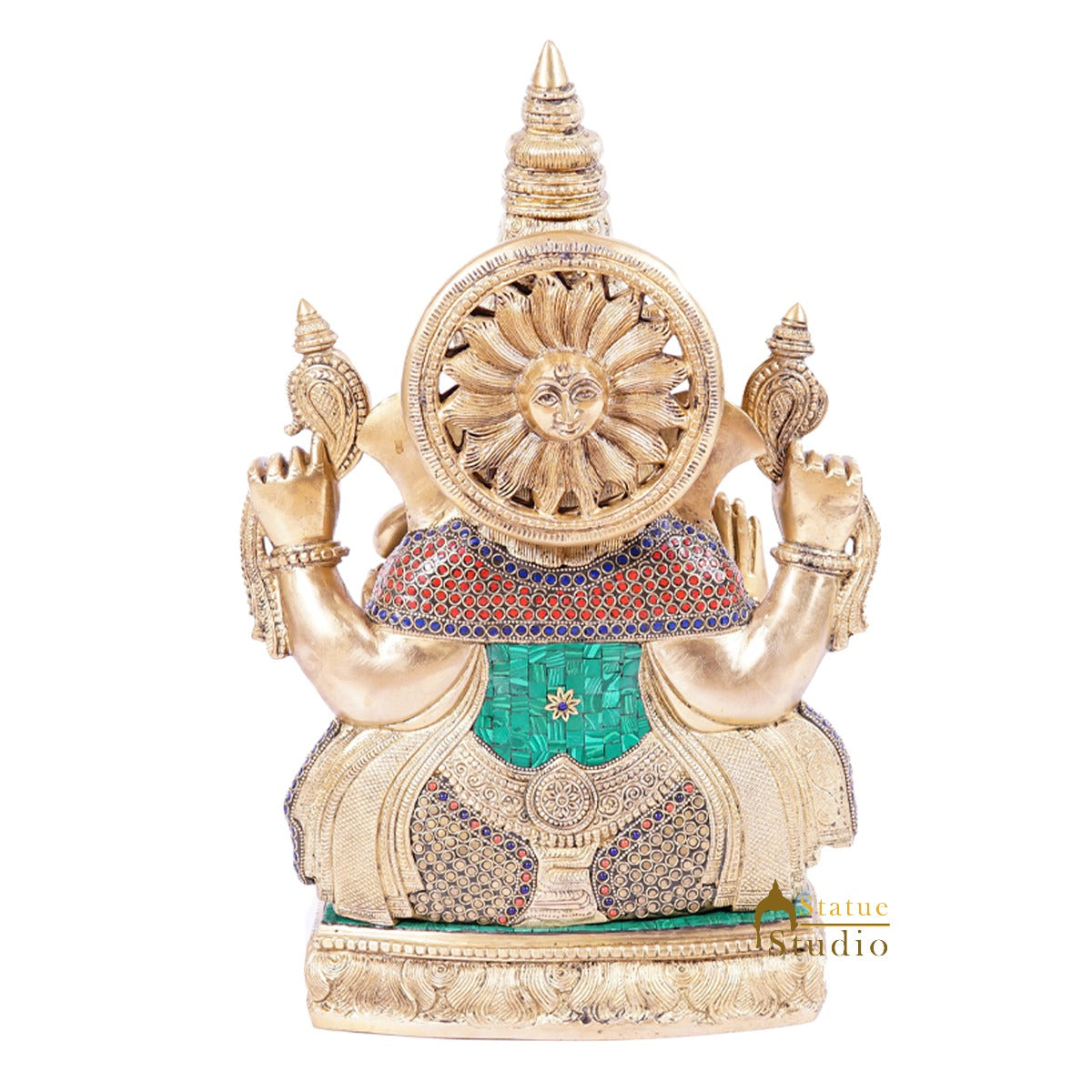 Brass Large Ganesha Statue Stone Work For Home Decor 20" - Image 5