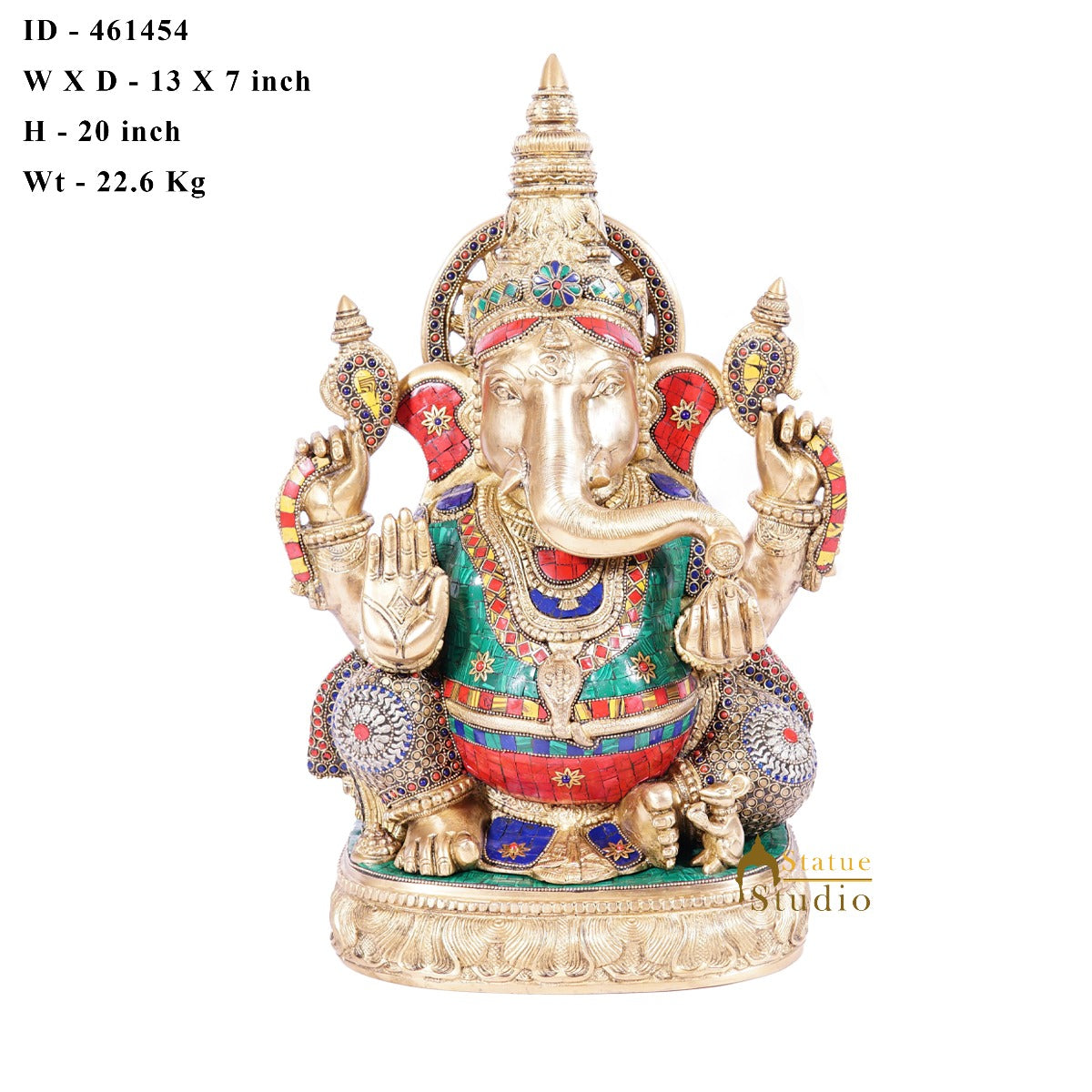 Brass Large Ganesha Statue Stone Work For Home Decor 20"