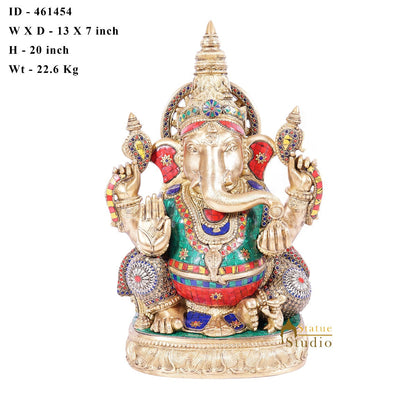 Brass Large Ganesha Statue Stone Work For Home Decor 20" by vendor-unknown - Hindu Gods (View 6)
