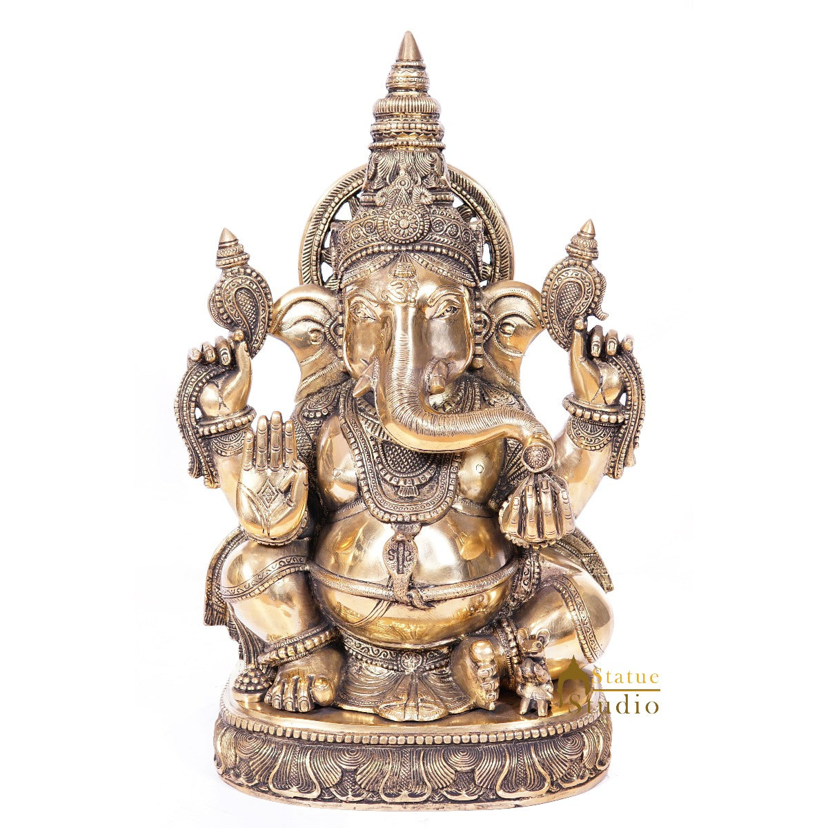 Brass Large Ganesha Idol For Home Office Decor Lucky Gift 20" - Image 2